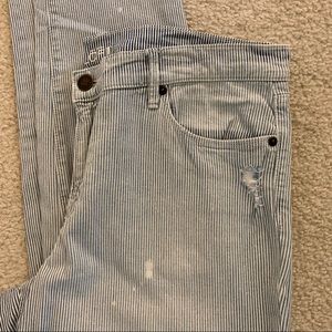 Loft destroyed relaxed skinny striped jeans